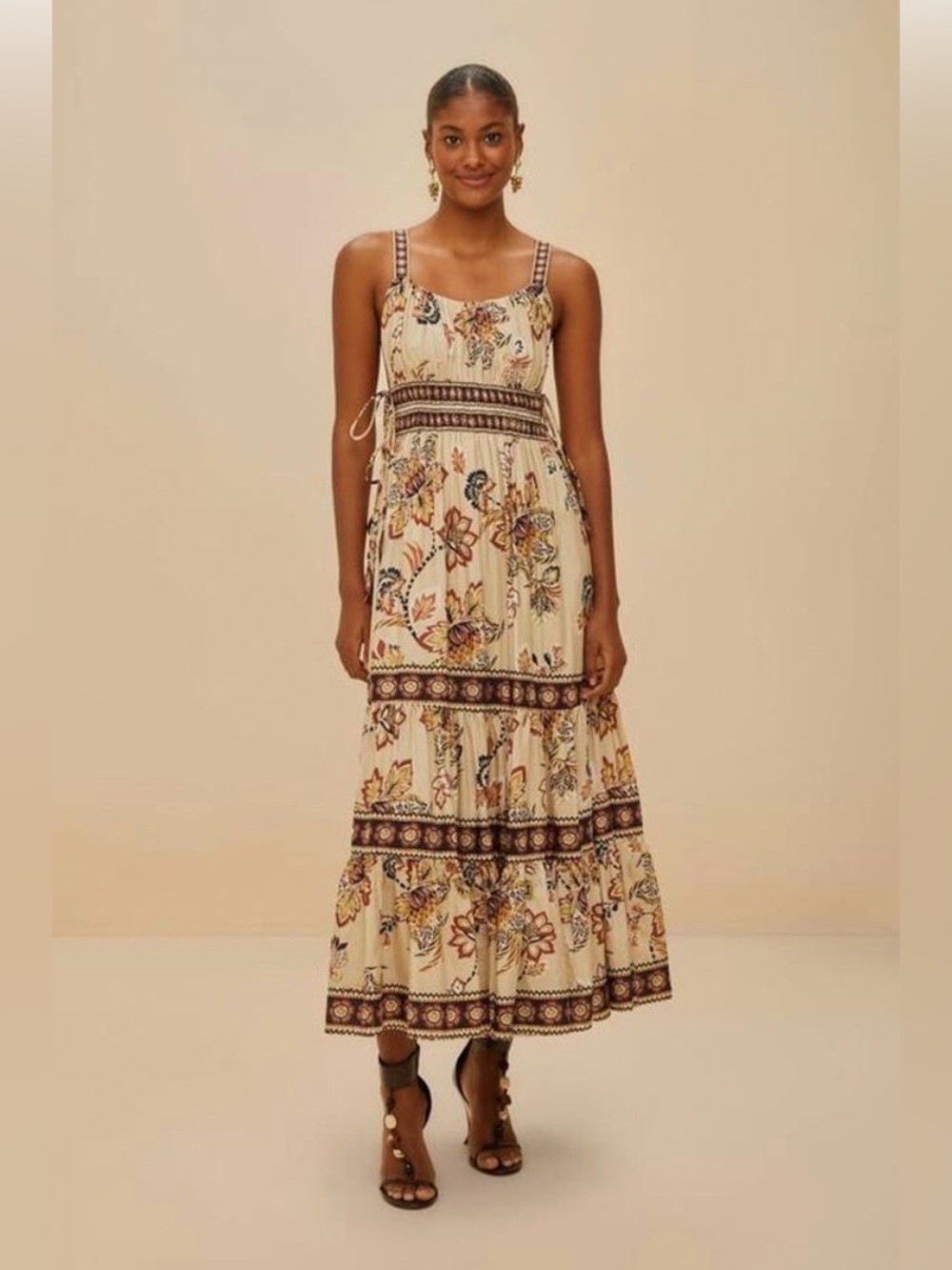 NWT Farm Rio Aura Floral Sand Midi Dress - Size M
